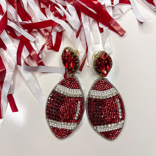 Beaded Football Earring - Red