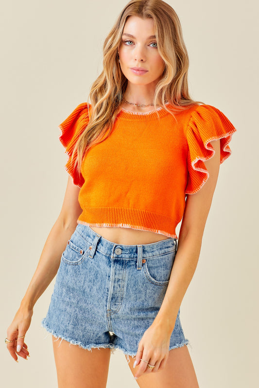 Ready to Ruffle Cropped Sweater - Orange